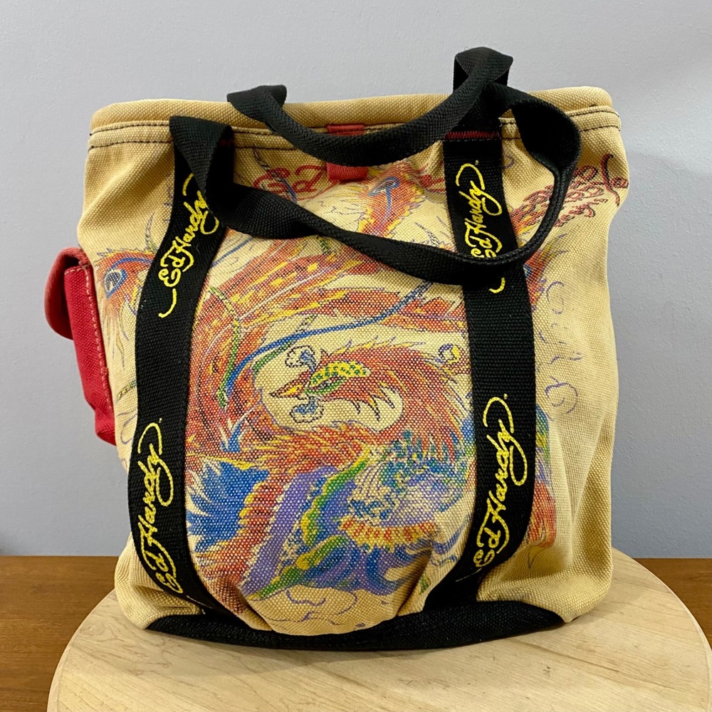 Vintage Ed Hardy Geisha Canvas Tote Bag Y2K Christian Audigier Tattoo Art READ